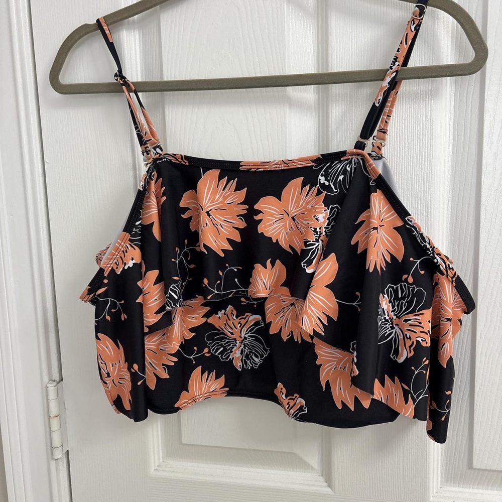 Peach Floral Ruffle Crop Top with Adjustable Straps - Women